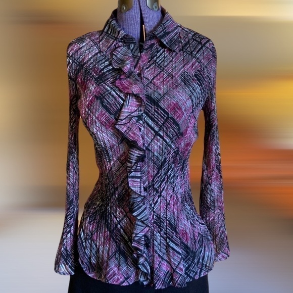 Apt 9 Ruffled Blouse Purple and Black Medium - Picture 11 of 11